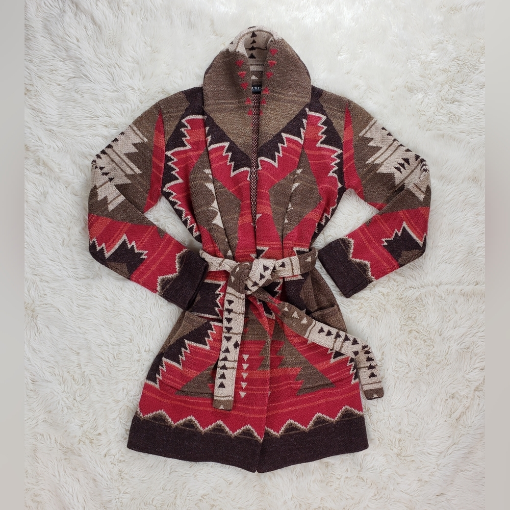 Ralph Lauren Southwestern Aztec Red & Brown Women's Cardigan Sweater